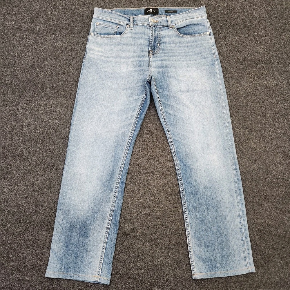 7 For All Mankind Mens 33 Slimmy Momentum Blue Light Wash Straight Leg Jeans